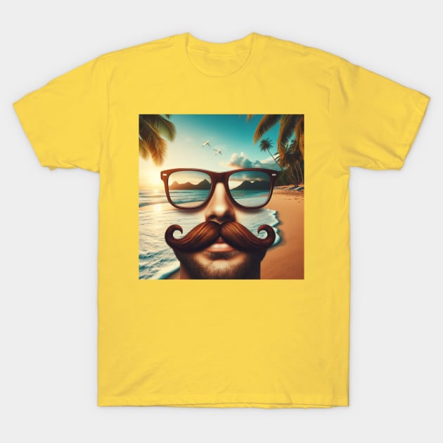 Mustache on a Beach Vacation T-Shirt by Donut Duster Designs